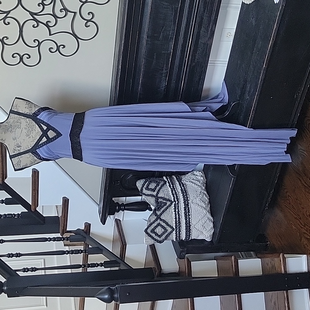 Gorgeous Free People Periwinkle & Black Crochet Maxi Dress S  Strappy Back